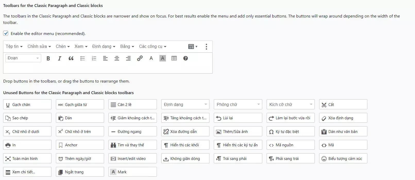 Kéo thả các thành phần của Advanced Editor Tools Kéo thả các thành phần của Advanced Editor Tools