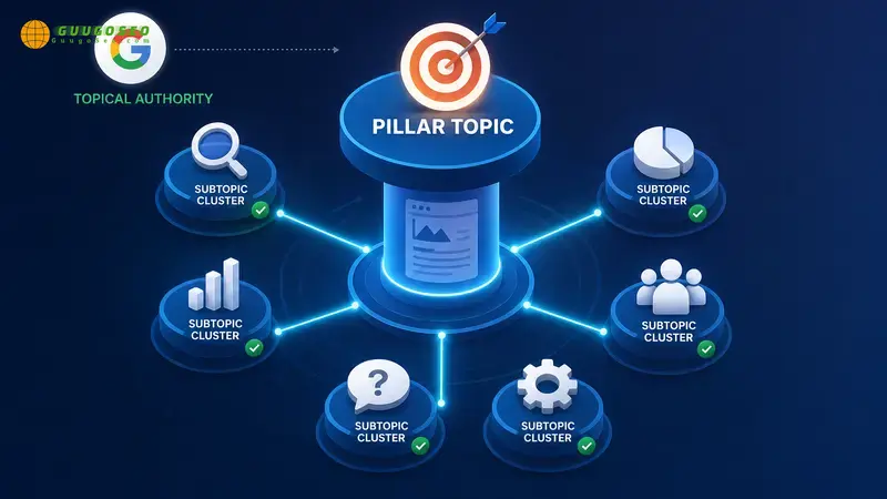 Topical Authority Là Gì? Bí Quyết SEO Top Google 2026 2 Quy trình tối ưu Topical Authority – Chuẩn GuugoSEO Pass mọi update