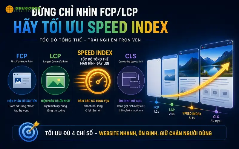 So sánh Speed Index với các chỉ số tốc độ khác (LCP, FCP, CLS…)